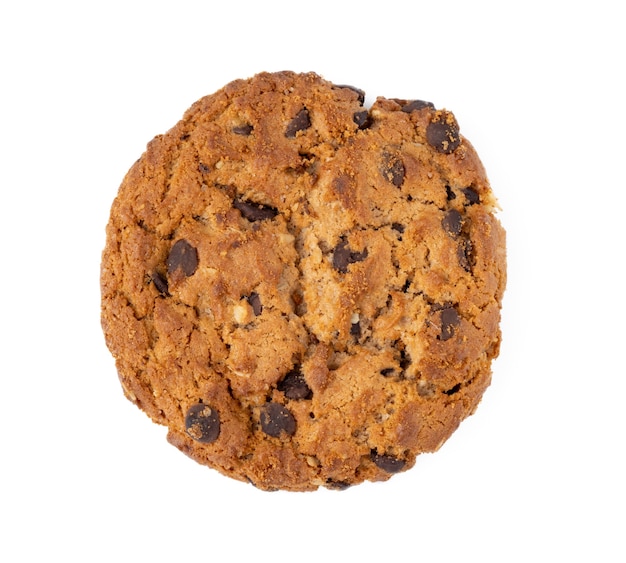 Close up of chocolate chip cookie isolated on white