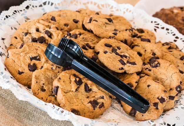 Close-up of chocolate chip cookies on table