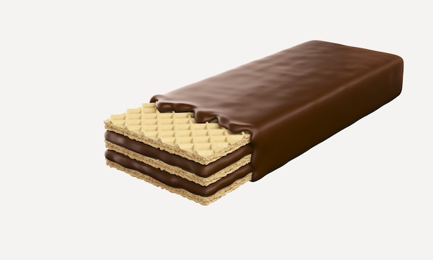 Close up on chocolate coated on crispy wafer