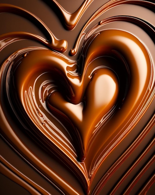 Крупный план шоколадного сердца с жидкостью посередине Генеративный ИИ