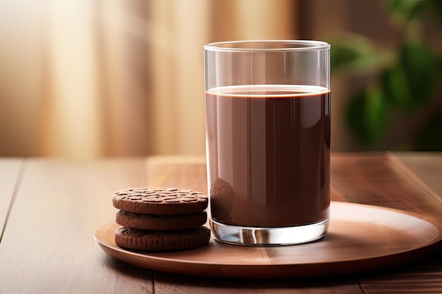 Close up of chocolate milk glass on table