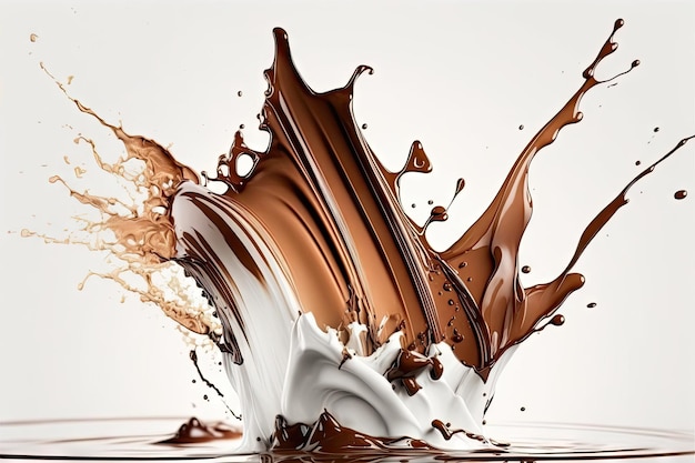 Close up of a chocolate splash on a white background