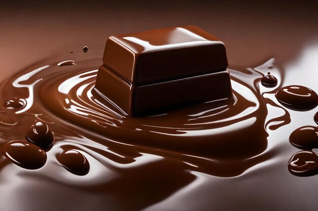 Close up of chocolate syrup pouring on a grey background with copy space