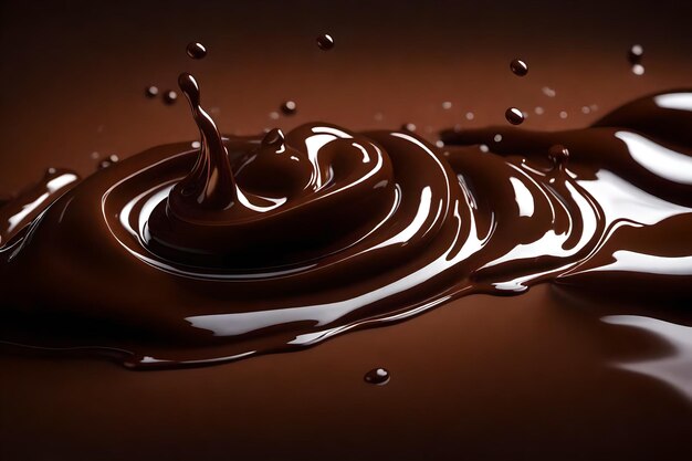 Close up of chocolate syrup pouring on a grey background with copy space