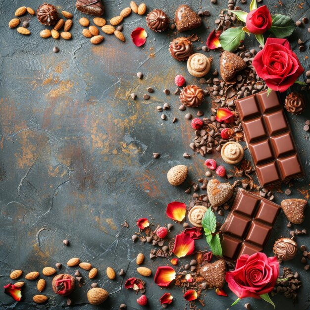 Close Up of a Chocolate Wall With Flowers