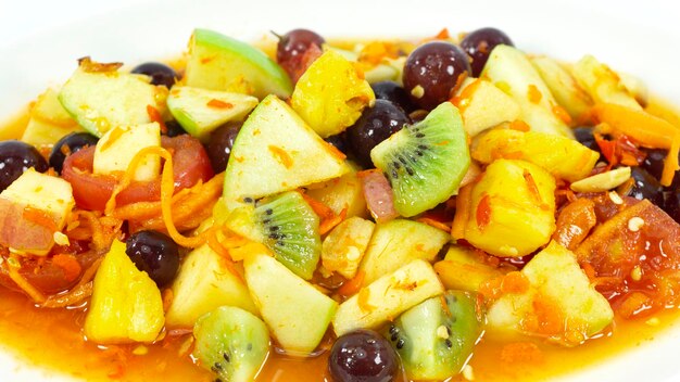 Close-up of chopped fruits in bowl