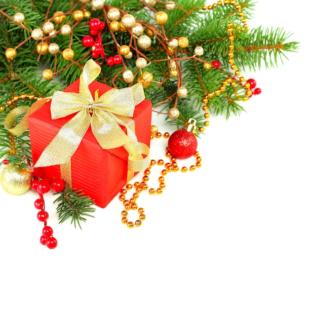 Закройте Рождественский фон с подарками и украшениями