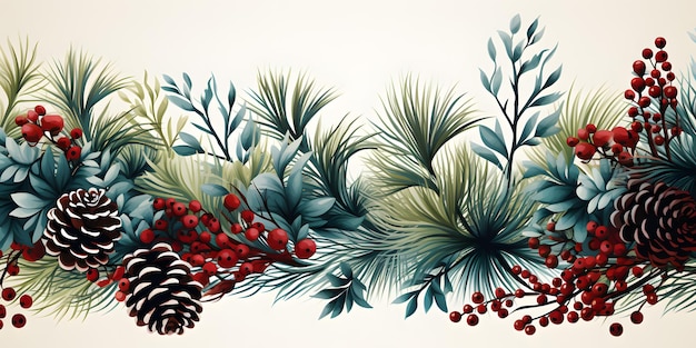 a close up of a christmas border with pine cones and berries Generative AI
