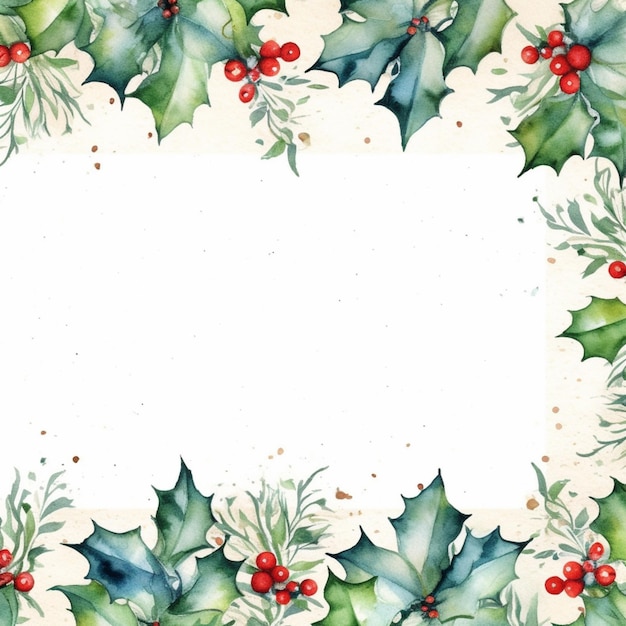 Крупный план рождественской открытки с листьями падуба и ягодами генеративного ай