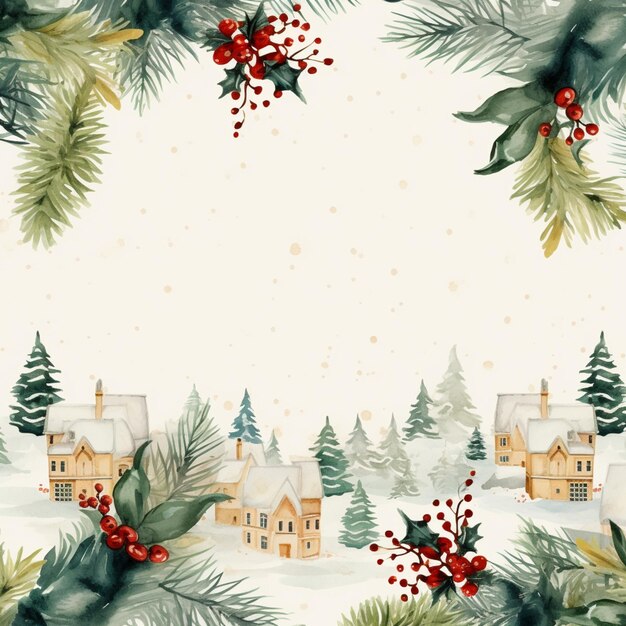 a close up of a christmas card with a house and trees generative ai