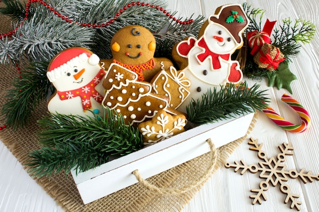 Close up of Christmas cookies with various decorations