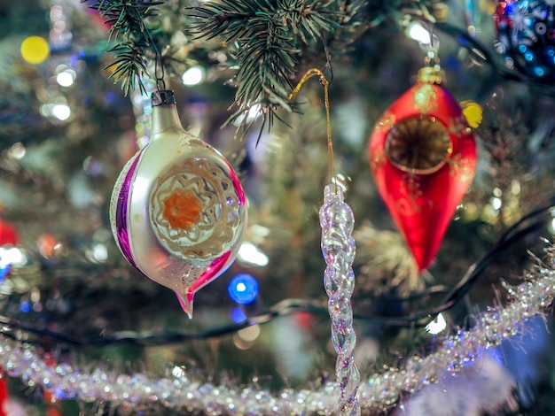 Close-up of christmas decoration hanging on tree