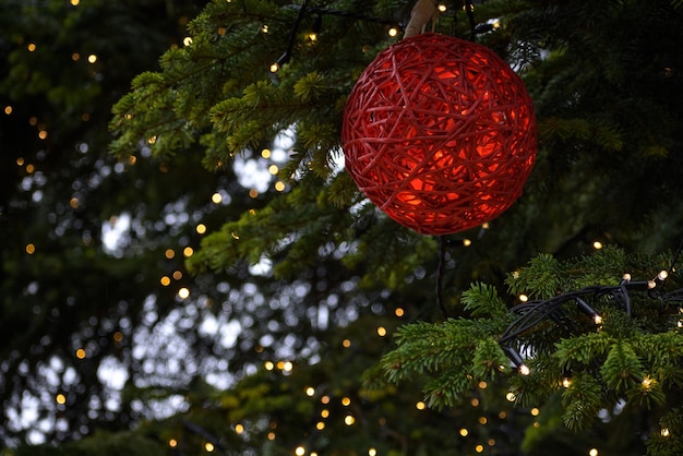 Photo close-up of christmas decoration hanging on tree