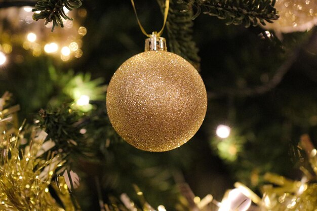 Close-up of christmas decoration hanging on tree