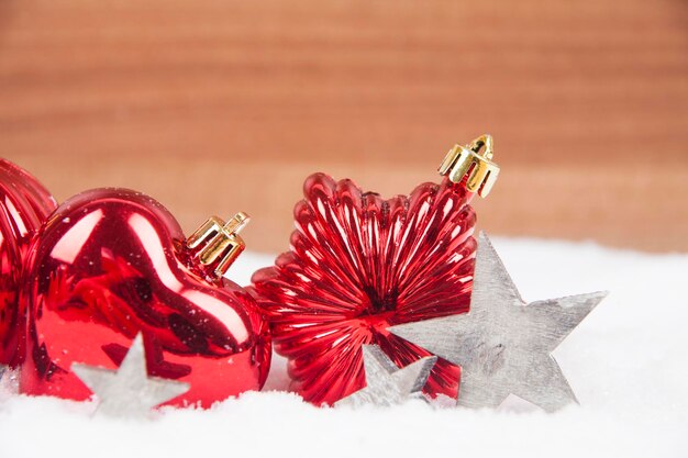 Close-up of christmas decoration on snow