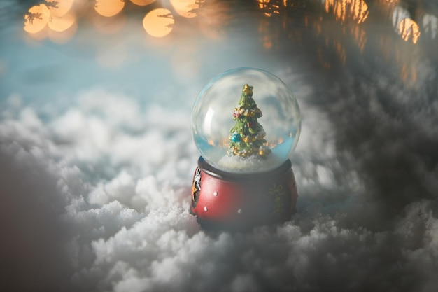 close-up of christmas decoration on snow