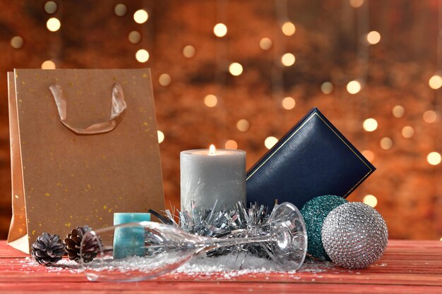 Close-up of christmas decoration on table