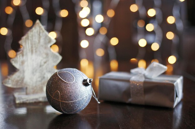 Close-up of christmas decoration on table