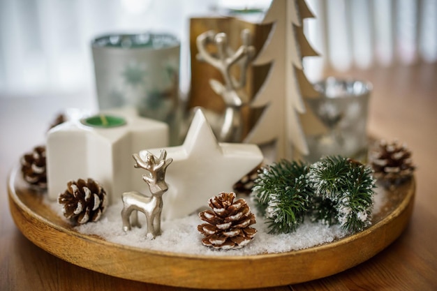 close-up of christmas decoration on table