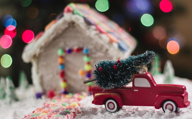 Photo close-up of christmas decoration on tree at night