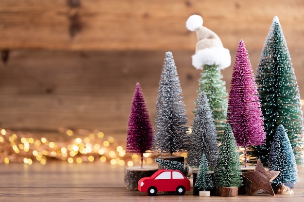 Photo close up christmas decorations on table with copy space