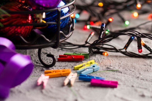 Close-up of christmas decorations on table