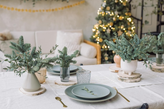 close-up of christmas decorations on table