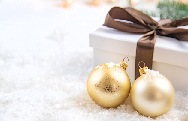 Close-up of christmas decorations on table