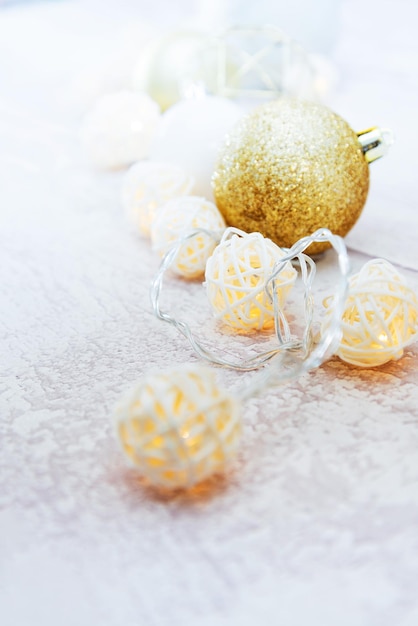 Close-up of christmas decorations on table