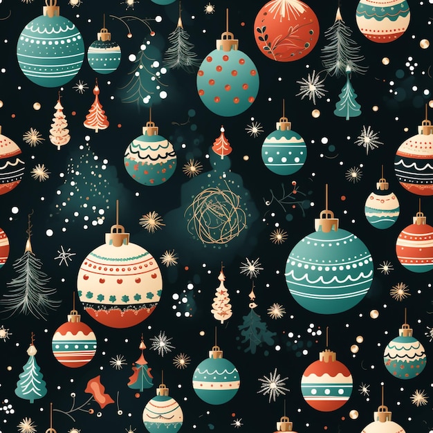 a close up of a christmas pattern with ornaments and snowflakes generative ai