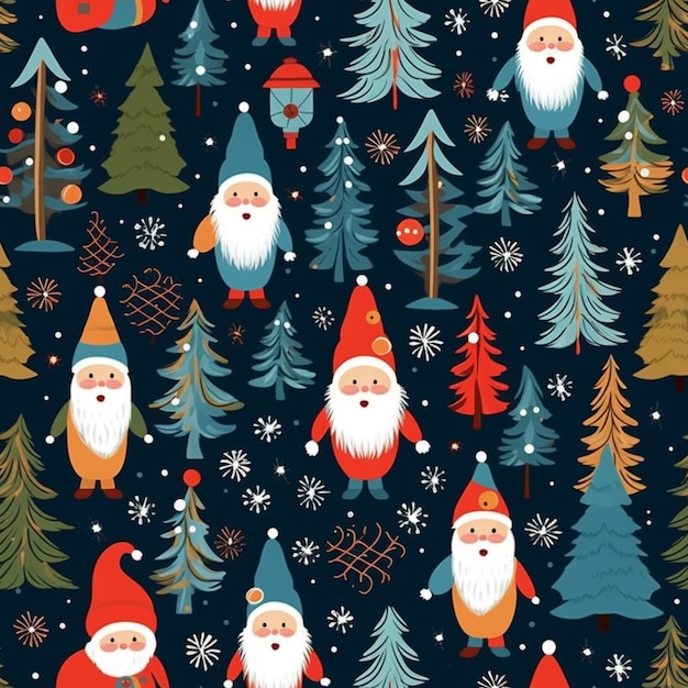 산타클로스와 나무 생성 ai가 있는 크리스마스 패턴 클로즈업