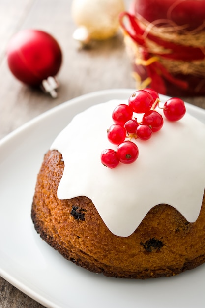 Close up on Christmas pudding with currant