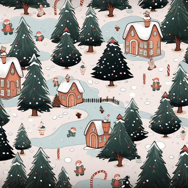 A close up of a christmas scene with a house and trees generative ai