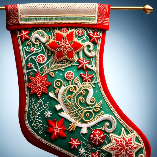 A Close Up Of A Christmas Stocking With A Pattern Or Embroidered Design HD HUD Ultra 4k Fine Line