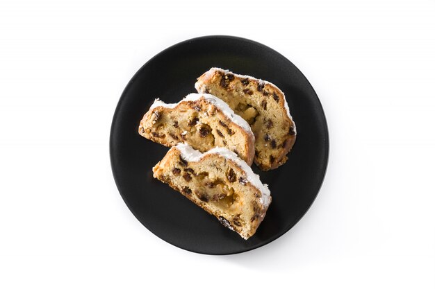 Close up on Christmas stollen fruit isolated