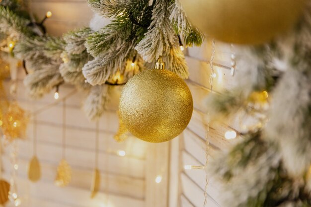 Close-up christmas toys on the tree