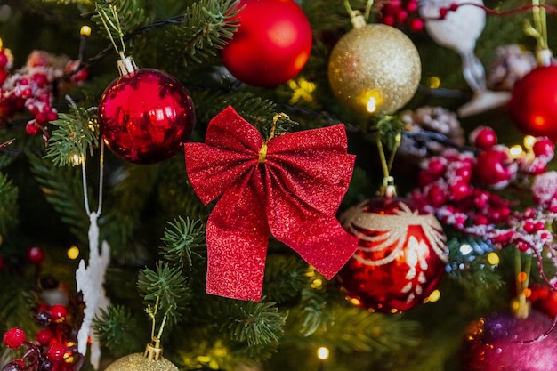 Close-up christmas toys on the tree