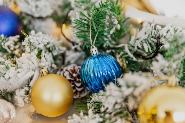 Close-up christmas toys on the tree