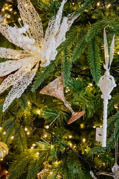 Close-up christmas toys on the tree