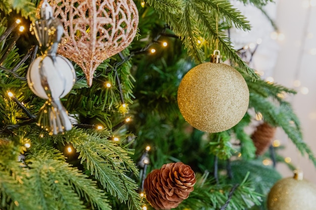 Close-up christmas toys on the tree