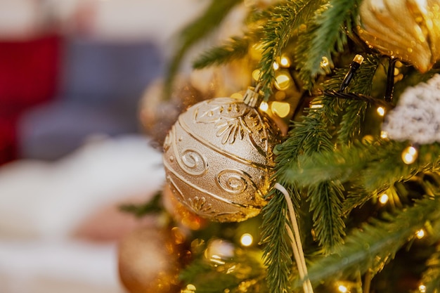 Close-up christmas toys on the tree