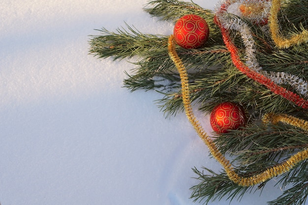 Foto primo piano albero di natale e palla