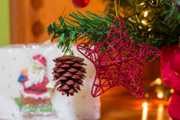 Close-up of christmas tree at home