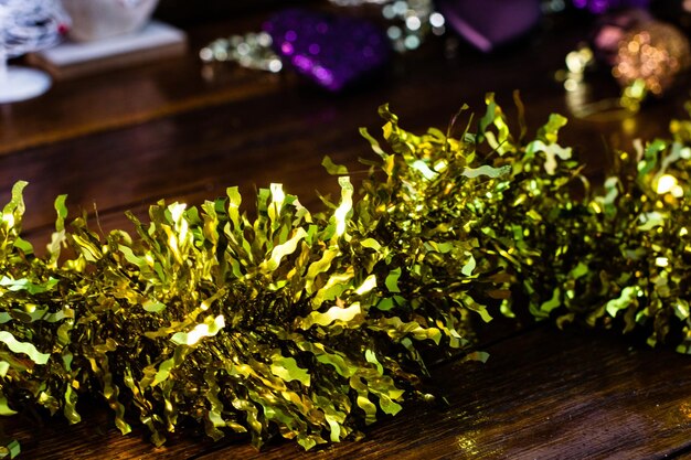 Close-up of christmas tree on table