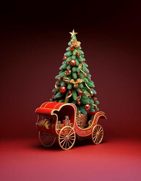 馬車と星の生成 AI が付いているクリスマス ツリーの接写