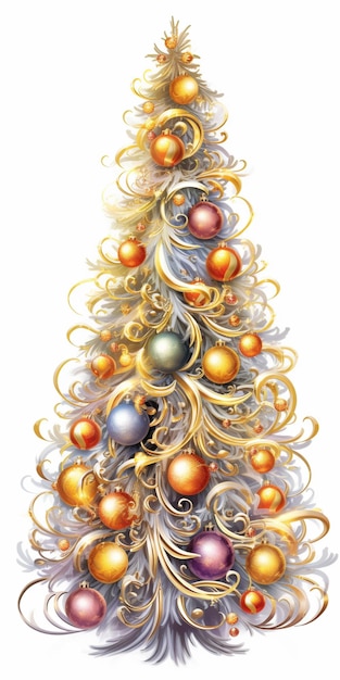 Крупный план рождественской елки с украшениями на ней, генеративный искусственный интеллект