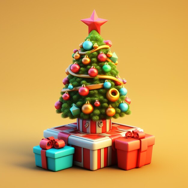 A close up of a christmas tree with presents around it generative ai