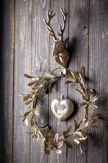 Close up of a Christmas wreath with a decor.