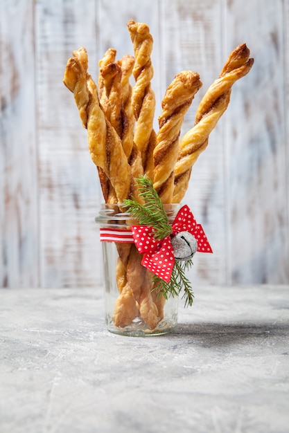 Close up on cinnamon puff pastry sticks