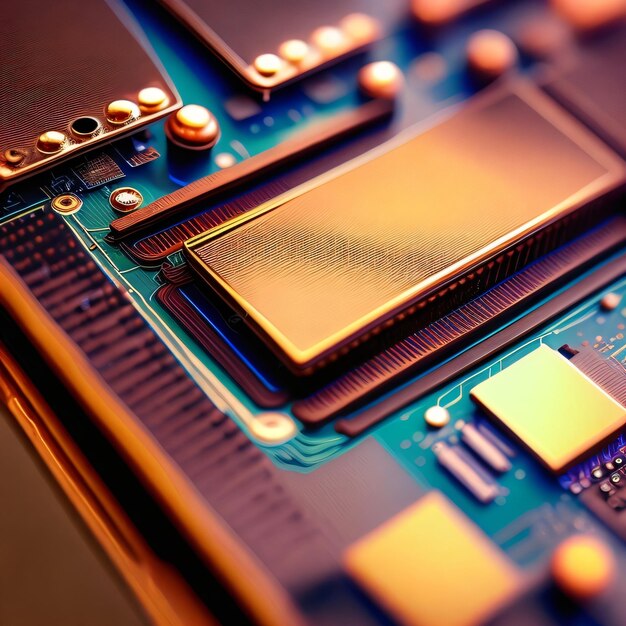 A close up of a circuit board with a cellphone on it